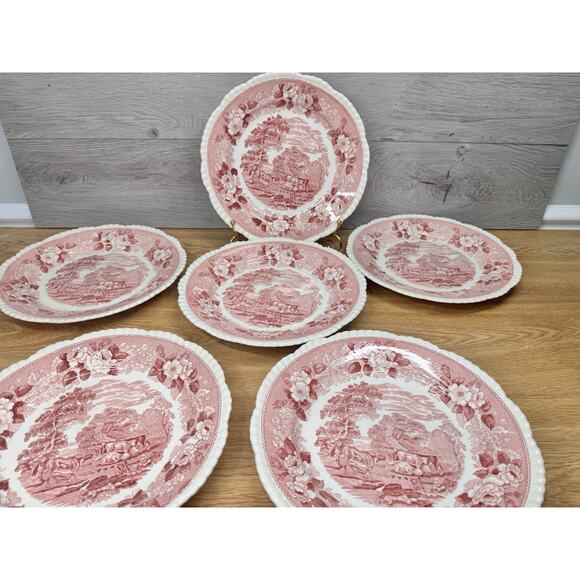 Staffordshire English Scenic 10” Dinner Plate Older-Cream Adams England ~6 Pc - Picture 1 of 11